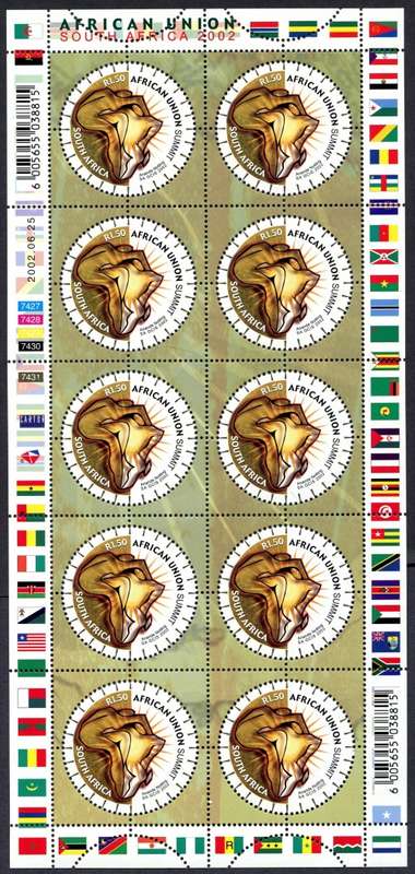 RSA - 1 Full Sheet of 10 - 2002 - MNH
