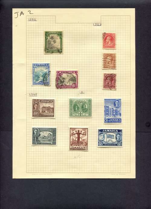 Jamaica - 12 Stamps Mounted (Hinged) On Album Page