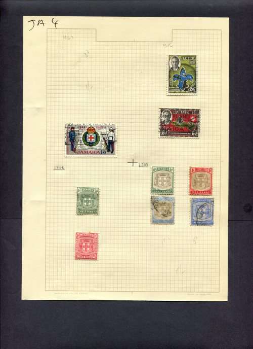 Jamaica - 9 Stamps Mounted (Hinged) On Album Page