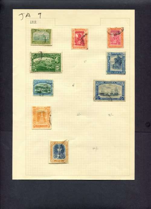 Jamaica - 9 Stamps Mounted (Hinged) On Album Page