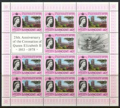 St. Vincent - Sheets of 10 - QEII 25th Anniversary of Coronation 1978 - MNH