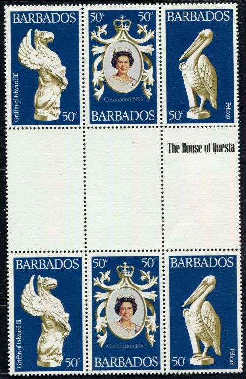 Barbados - Gutter Block - QEII 25th Anniversary of Coronation 1978 - MNH
