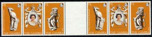 Gambia - Gutter Strip - QEII 25th Anniversary of Coronation 1978 - MNH
