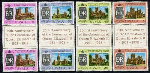 Tuvalu - Gutter Pairs - QEII 25th Anniversary of Coronation 1978 - MNH