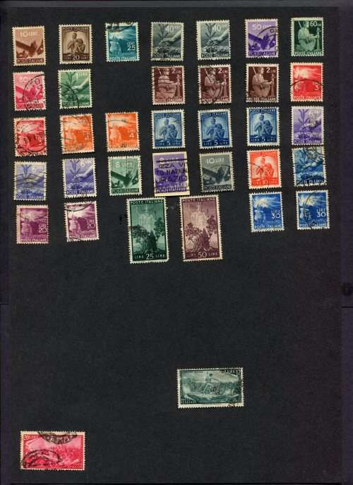 Italy - 35 Stamps Mounted(Hinged) on Old Album Page