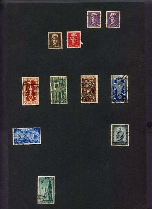 Italy - 11 Stamps Mounted(Hinged) on Old Album Page