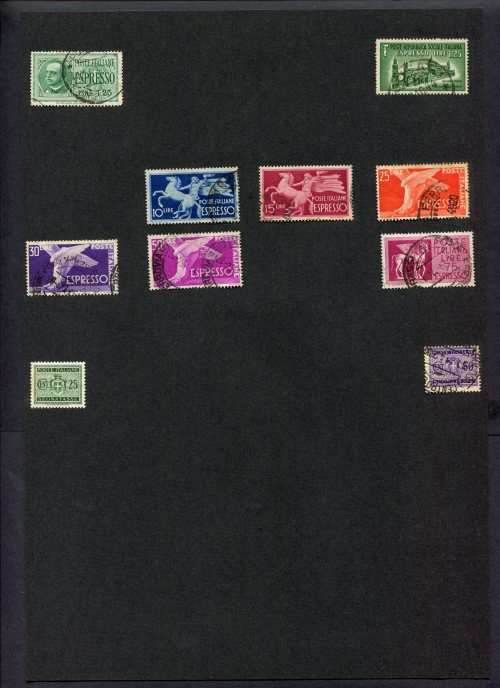 Italy - 10 Stamps Mounted(Hinged) on Old Album Page