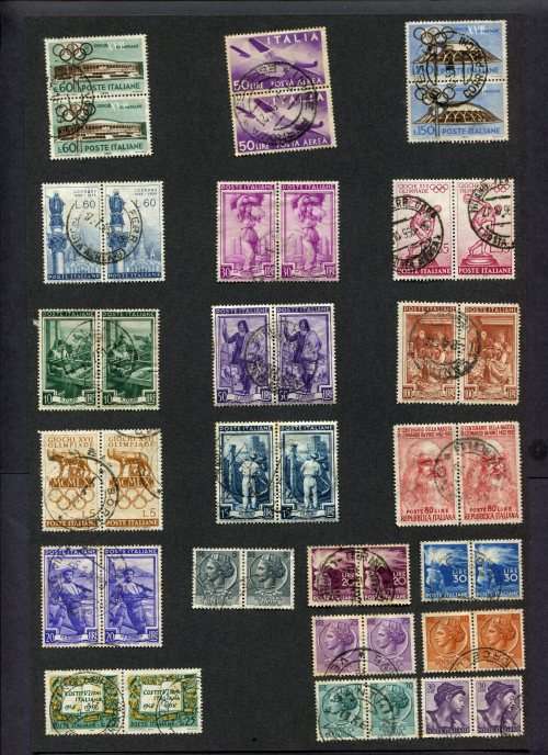 Italy - 42 Stamps Mounted(Hinged) on Old Album Page
