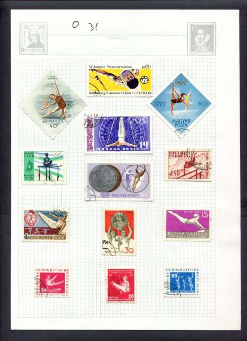 Sport - 13 Stamps Mounted(Hinged) on Album Page