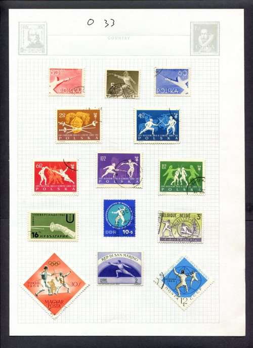 Sport - 14 Stamps Mounted(Hinged) on Album Page