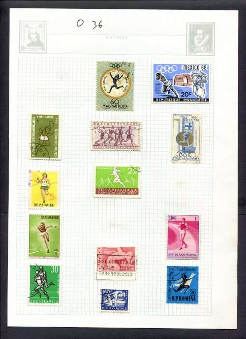 Sport - 13 Stamps Mounted(Hinged) on Album Page