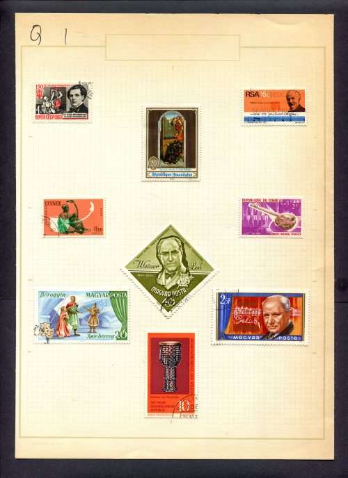 Music - 9 Stamps Mounted(Hinged) on Old Album Page