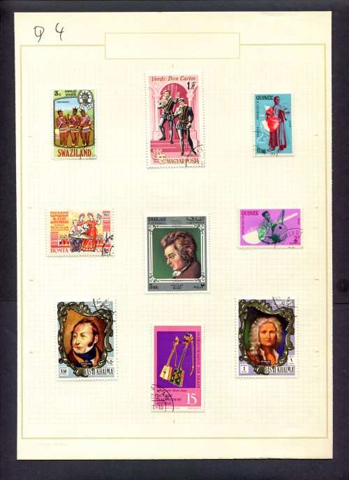 Music - 9 Stamps Mounted(Hinged) on Old Album Page