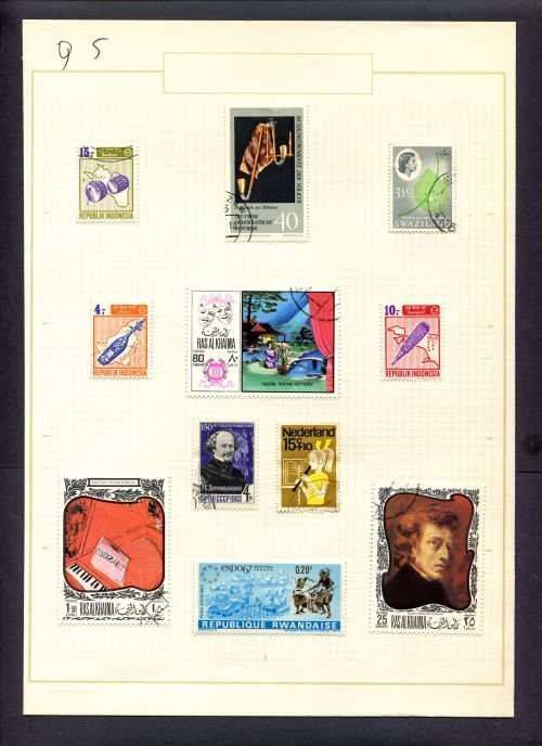 Music - 11 Stamps Mounted(Hinged) on Old Album Page