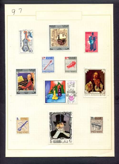 Music - 11 Stamps Mounted(Hinged) on Old Album Page