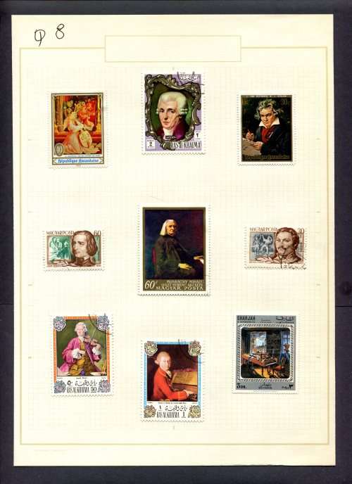 Music - 9 Stamps Mounted(Hinged) on Old Album Page