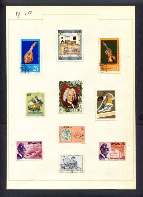 Music - 10 Stamps Mounted(Hinged) on Old Album Page