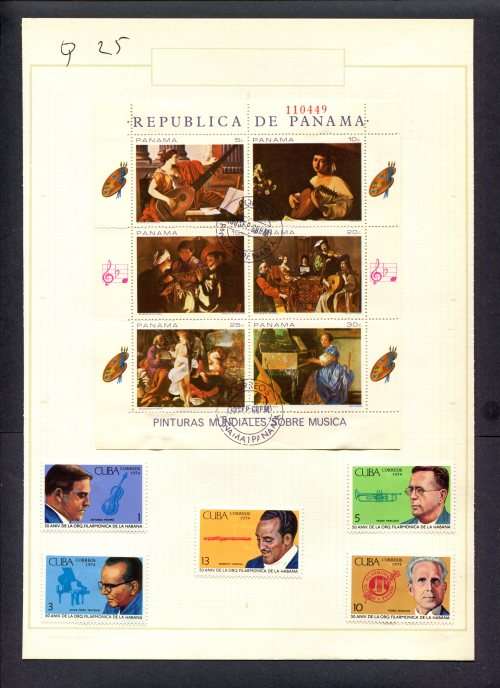 Music - 5 Stamps + 1 Sheet Mounted(Hinged) on Old Album Page