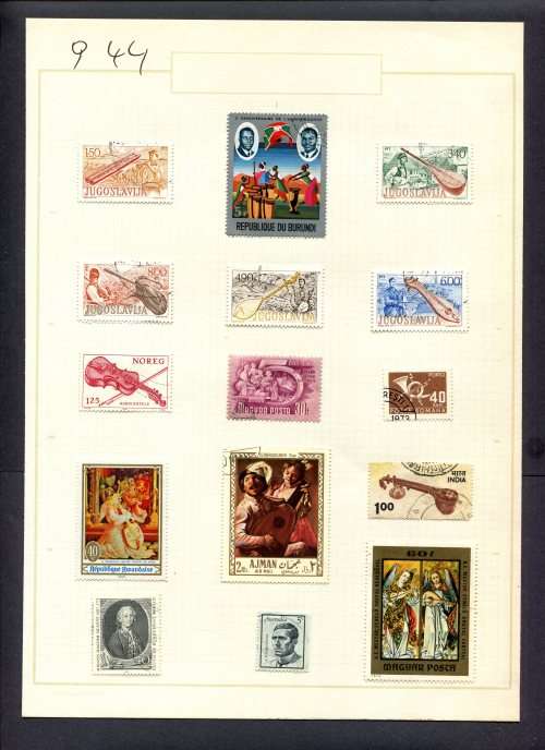Music - 15 Stamps Mounted(Hinged) on Old Album Page