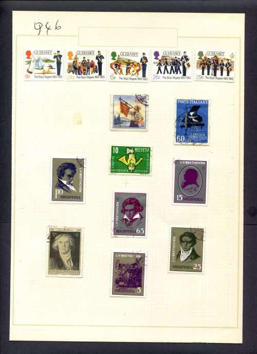 Music - 14 Stamps Mounted(Hinged) on Old Album Page