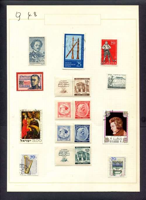 Music - 13 Stamps Mounted(Hinged) on Old Album Page