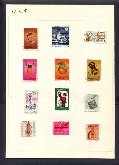 Music - 12 Stamps Mounted(Hinged) on Old Album Page