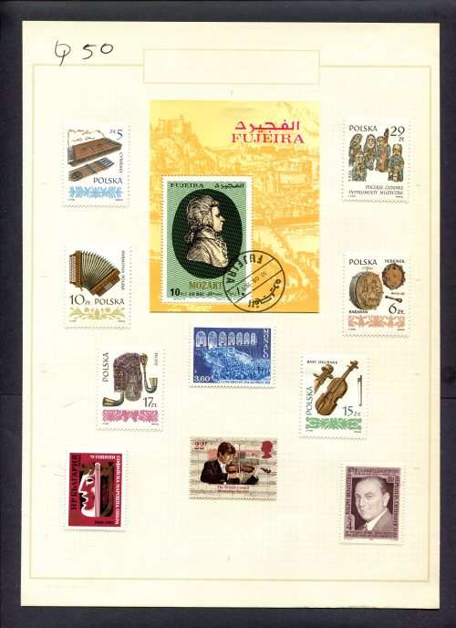 Music - 10 Stamps + 1 Miniature Sheet Mounted(Hinged) on Old Album Page