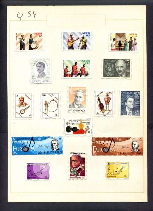Music - 19 Stamps Mounted(Hinged) on Old Album Page