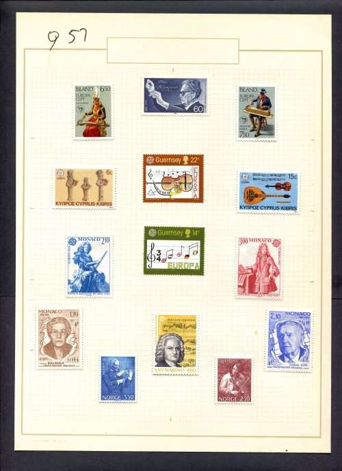 Music - 14 Stamps Mounted(Hinged) on Old Album Page