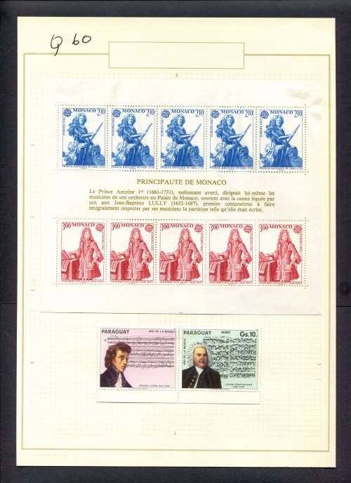 Music - 2 Stamps + 1 Miniature Sheet Mounted(Hinged) on Old Album Page