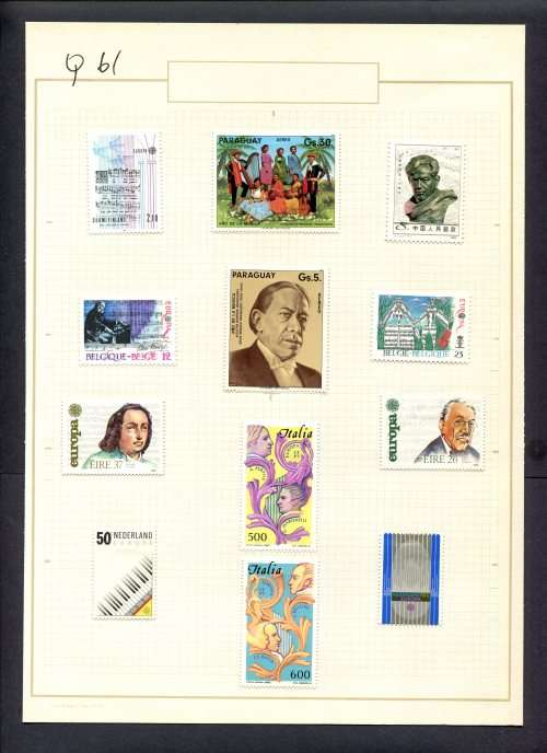 Music - 12 Stamps Mounted(Hinged) on Old Album Page