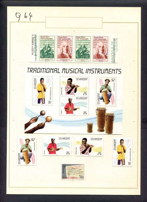 Music - 9 Stamps  + 1 Miniature Sheet Mounted(Hinged) on Old Album Page