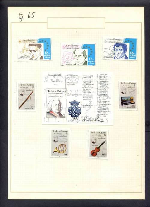 Music - 7 Stamps  + 1 Miniature Sheet Mounted(Hinged) on Old Album Page