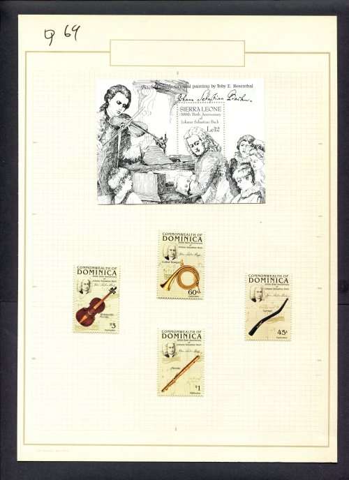 Music - 4 Stamps  + 1 Miniature Sheet Mounted(Hinged) on Old Album Page