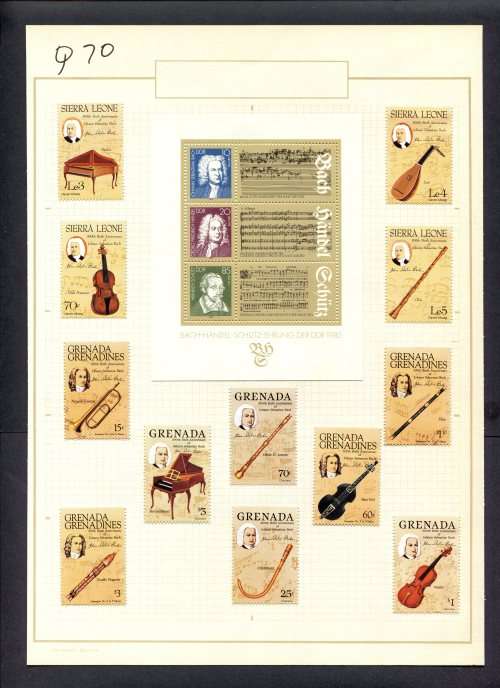 Music - 12 Stamps  + 1 Miniature Sheet Mounted(Hinged) on Old Album Page