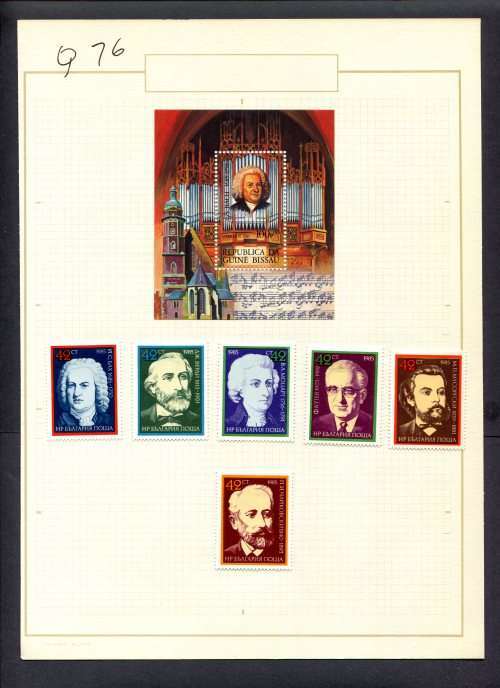 Music - 6 Stamps + 1 Miniature Sheet Mounted(Hinged) on Old Album Page