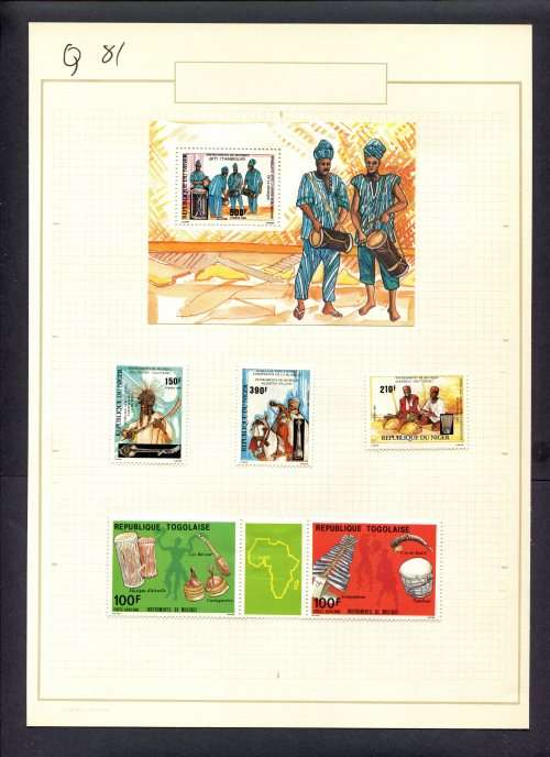 Music - 5 Stamps + 1 Miniature Sheet Mounted(Hinged) on Old Album Page