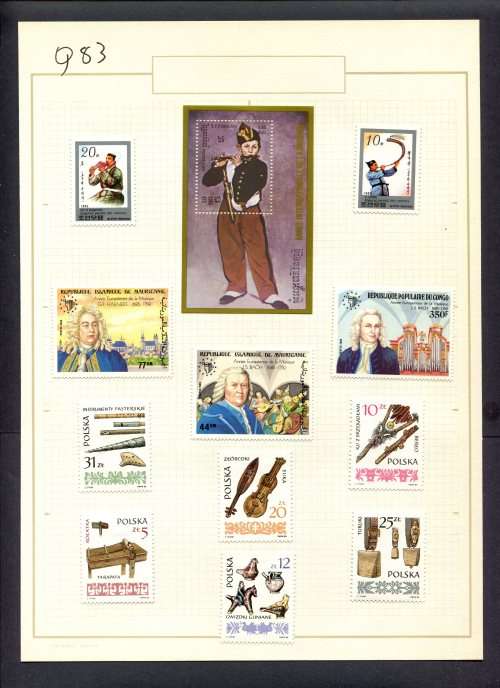 Music - 11 Stamps + 1 Miniature Sheet Mounted(Hinged) on Old Album Page