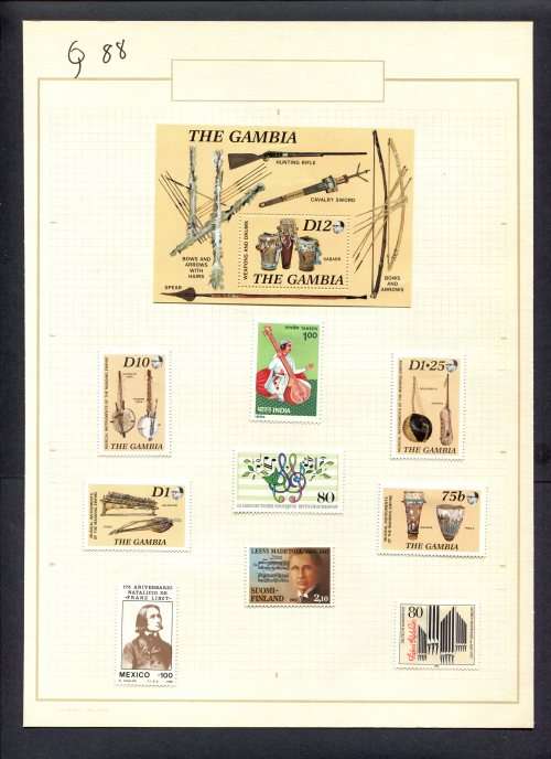 Music - 9 Stamps + 1 Miniature Sheet Mounted(Hinged) on Old Album Page