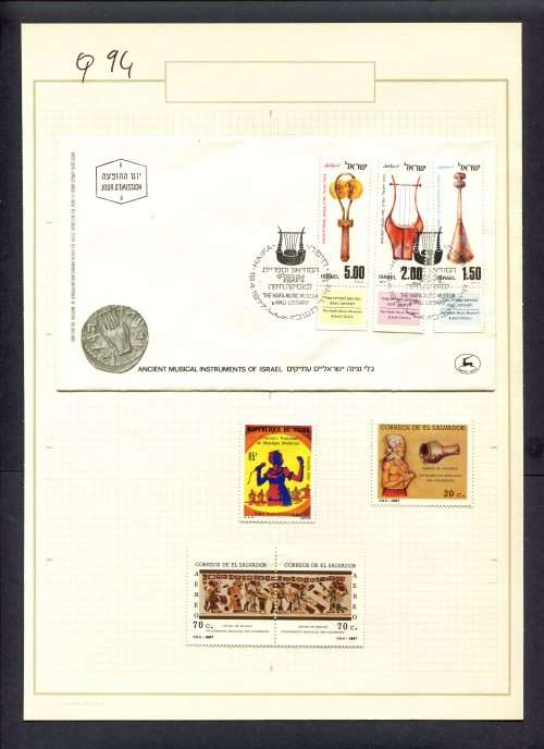 Music - 4 Stamps + 1 FDC Mounted(Hinged) on Old Album Page