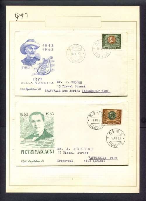 Music - 2 FDC`s Mounted(Hinged) on Old Album Page