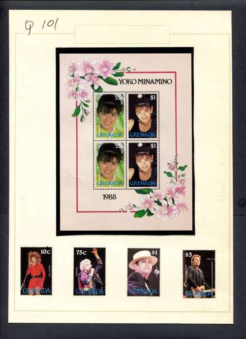 Music - 4 Stamps + 1 Miniature Sheet Mounted(Hinged) on Old Album Page