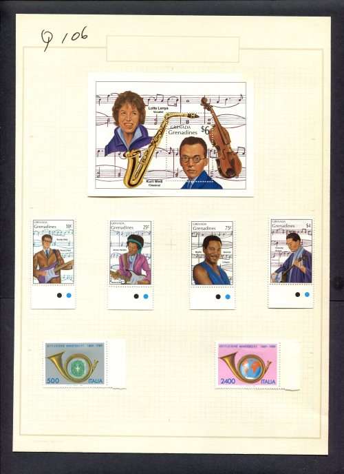 Music - 6 Stamps + 1 Miniature Sheet Mounted(Hinged) on Old Album Page