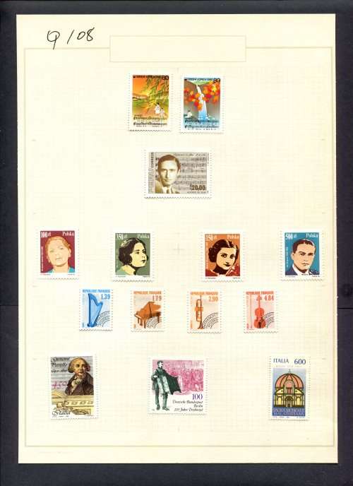 Music - 14 Stamps Mounted(Hinged) on Old Album Page