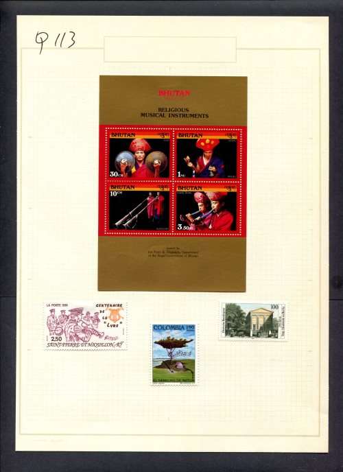Music - 3 Stamps + 1 Miniature Sheet Mounted(Hinged) on Old Album Page