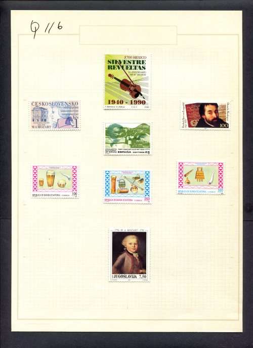 Music - 8 Stamps Mounted(Hinged) on Old Album Page