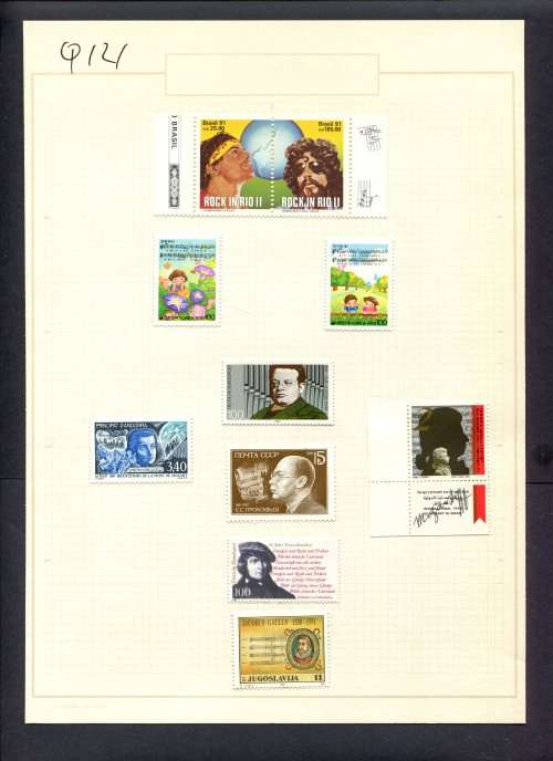 Music - 10 Stamps Mounted(Hinged) on Old Album Page