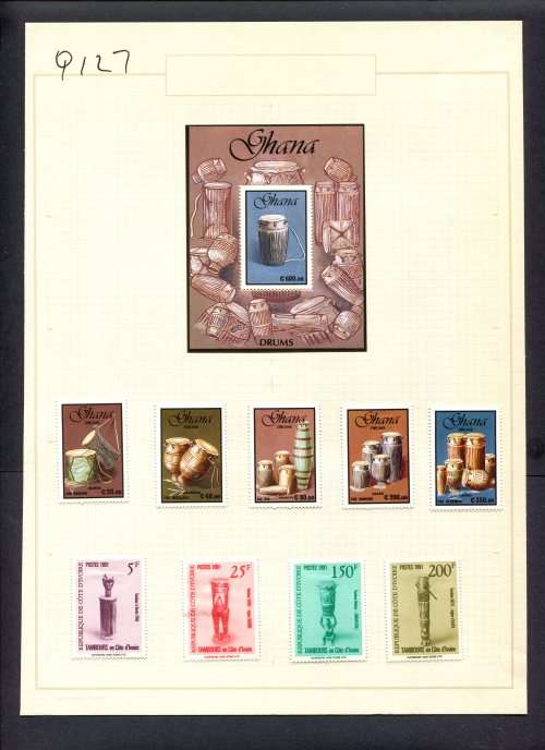 Music - 9 Stamps + 1 Miniature Sheet Mounted(Hinged) on Old Album Page