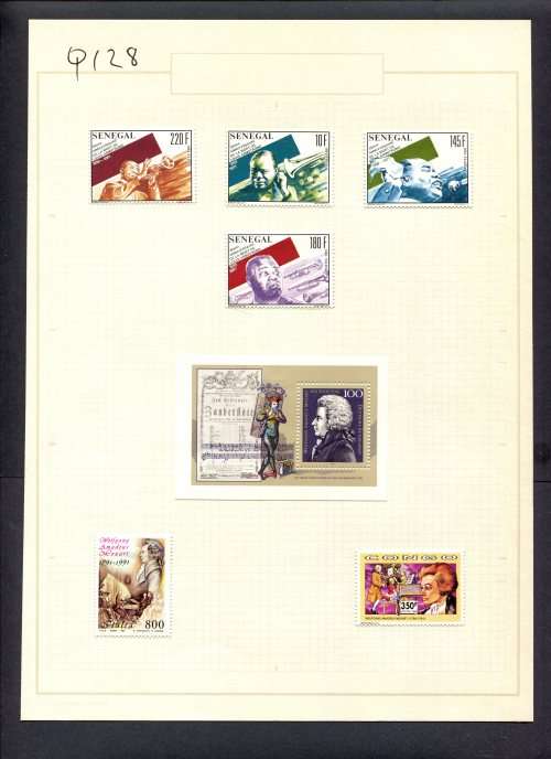 Music - 6 Stamps + 1 Miniature Sheet Mounted(Hinged) on Old Album Page