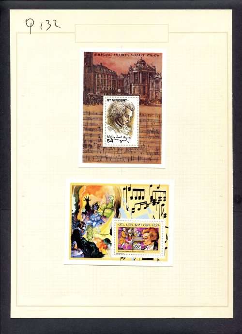 Music - 2 Miniature Sheets Mounted(Hinged) on Old Album Page